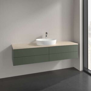 Villeroy und Boch Antao Waschtisch-Unterschrank K25053HL 160x36x50cm, Hahnlochbohrung, Waschbeckenplattenfarbe botticino, leaf green matt lacquer