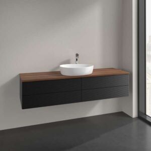 Meuble vasque Villeroy &amp; Boch Antao K25112PD 160 x 36 x 50 cm, plan vasque couleur noyer chaud, laque noire mate