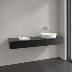 Villeroy und Boch Antao Waschtisch-Unterschrank K16150PD 160x19x50cm, Hahnlochbohrung, Waschbeckenplattenfarbe Lack, black matt lacquer