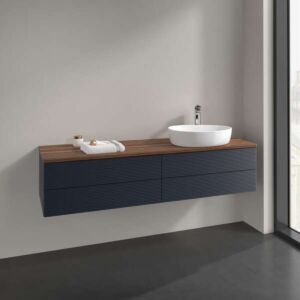 Villeroy &amp; Boch Antao vanity unit K27152HG 160x36x50cm, tap hole, washbasin top color warm walnut, midnight blue matt lacquer