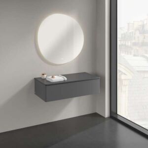 Meuble vasque Villeroy &amp; Boch Antao L40000GK avec éclairage, 1 tiroir, 1000 x 268 x 500 mm, façade lisse, laque anthracite mate.