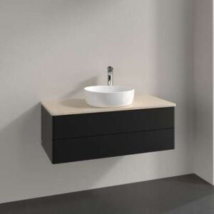 Villeroy und Boch Antao Waschtisch-Unterschrank L20053PD mit Beleuchtung, 2 Auszüge, 1000 x 360 x 500 mm, Front ohne Struktur, Black Matt Lacquer / Botticino