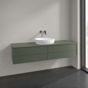 Villeroy und Boch Antao Waschtisch-Unterschrank L25050HL mit Beleuchtung, 4 Auszüge, 1600 x 360 x 500 mm, Front ohne Struktur, Leaf Green Matt Lacquer / Leaf Green Matt Lacquer