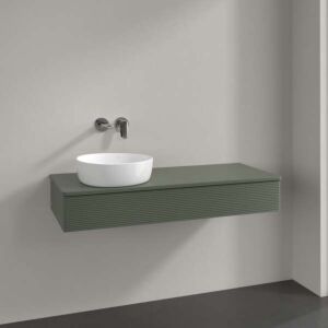 Villeroy und Boch Antao Waschtisch-Unterschrank K11150HL 120x19x50cm, Hahnloch, Waschbeckenplattenfarbe Lack, leaf green matt lacquer