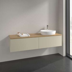 Meuble vasque Villeroy &amp; Boch Antao K38011HJ 160 x 36 x 50 cm, plan vasque couleur chêne miel, laque mate gris soie