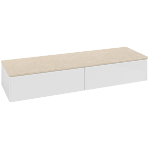 Villeroy und Boch Antao Sideboard L42003GF mit Beleuchtung, 2 Auszüge, 1600 x 268 x 500 mm, Front ohne Struktur, Glossy White Lacquer / Botticino