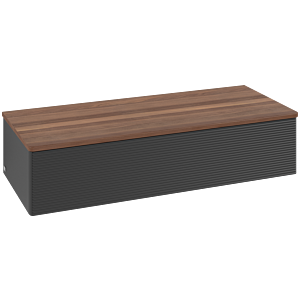 Villeroy und Boch Antao Sideboard L41102PD mit Beleuchtung, 1 Auszug, 1200 x 268 x 500 mm, Front mit Struktur, Black Matt Lacquer / Warm Walnut