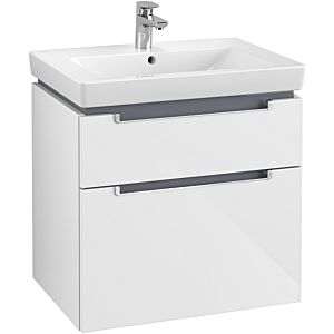 Villeroy & Boch Subway 2.0 Waschtisch-Unterschrank A91000DH 63,7x59x45,4cm, 2 Auszüge, Griff silbermatt, glossy white