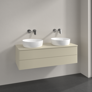 Meuble vasque Villeroy &amp; Boch Antao L24150HJ 120 x 36 x 50 cm, percé pour robinetterie, finition laquée gris soie mat