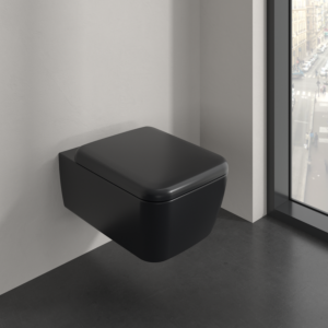 Villeroy & Boch Skyla Toilet Pack 4682CLR7 rimless wall-mounted toilet with seat, TwistFlush, Pure Black CeramicPlus
