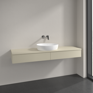 Villeroy &amp; Boch Antao vanity unit L14050HJ with lighting, 160x19x50cm, tap hole, washbasin top color: silk grey matt lacquer