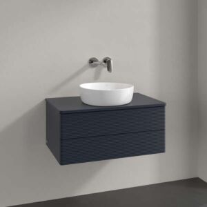 Villeroy &amp; Boch Antao vanity unit L19110HG with lighting, 2 drawers, 800 x 360 x 500 mm, textured front, Midnight Blue Matt Lacquer / Midnight Blue Matt Lacquer
