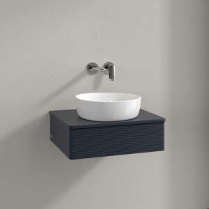 Villeroy &amp; Boch Antao vanity unit L07150HG with lighting, 1 drawer, 600 x 190 x 500 mm, textured front, Midnight Blue Matt Lacquer / Midnight Blue Matt Lacquer