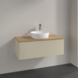 Villeroy &amp; Boch Antao vanity unit K31151HJ 100x36x50cm, tap hole, washbasin top color honey oak, silk grey matt lacquer