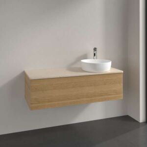 Villeroy &amp; Boch Antao vanity unit L34113HN with lighting, 1 drawer, 1200 x 360 x 500 mm, textured front, Honey Oak / Botticino