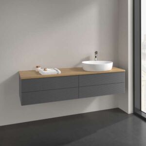 Meuble vasque Villeroy &amp; Boch Antao K27111GK 160 x 36 x 50 cm, plan vasque couleur chêne miel, laque anthracite mate