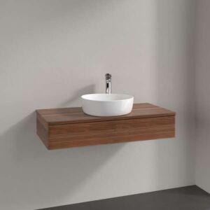 Villeroy und Boch Antao Waschtisch-Unterschrank L09152HM mit Beleuchtung, 1 Auszug, 1000 x 190 x 500 mm, Front mit Struktur, Warm Walnut / Warm Walnut