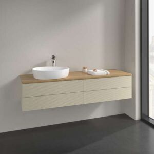 Villeroy &amp; Boch Antao vanity unit L26151HJ with lighting, 4 drawers, 1600 x 360 x 500 mm, textured front, Silk Grey Matt Lacquer / Honey Oak