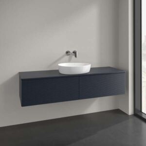 Villeroy und Boch Antao Waschtisch-Unterschrank L36150HG mit Beleuchtung, 2 Auszüge, 1600 x 360 x 500 mm, Front mit Struktur, Midnight Blue Matt Lacquer / Midnight Blue Matt Lacquer
