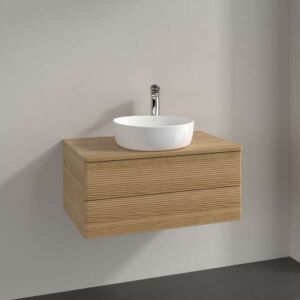 Villeroy und Boch Antao Waschtisch-Unterschrank L19151HN mit Beleuchtung, 2 Auszüge, 800 x 360 x 500 mm, Front mit Struktur, Honey Oak / Honey Oak