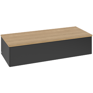 Villeroy und Boch Antao Sideboard L41001PD mit Beleuchtung, 1 Auszug, 1200 x 268 x 500 mm, Front ohne Struktur, Black Matt Lacquer / Honey Oak