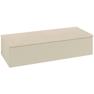 Villeroy und Boch Antao Sideboard L41103HJ mit Beleuchtung, 1 Auszug, 1200 x 268 x 500 mm, Front mit Struktur, Silk Grey Matt Lacquer / Botticino