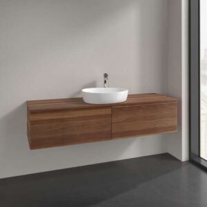 Villeroy und Boch Antao Waschtisch-Unterschrank L36112HM mit Beleuchtung, 2 Auszüge, 1600 x 360 x 500 mm, Front mit Struktur, Warm Walnut / Warm Walnut