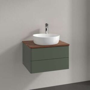Villeroy &amp; Boch Antao vanity unit K18052HL 60x36x50cm, tap hole, washbasin top color warm walnut, leaf green matt lacquer