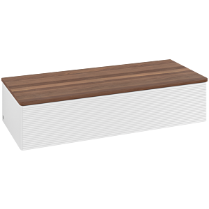 Villeroy und Boch Antao Sideboard L41102GF mit Beleuchtung, 1 Auszug, 1200 x 268 x 500 mm, Front mit Struktur, Glossy White Lacquer / Warm Walnut