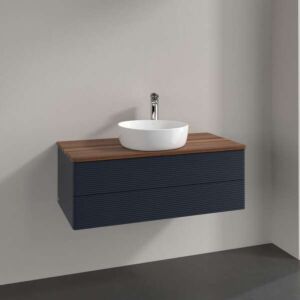 Villeroy und Boch Antao Waschtisch-Unterschrank K20152HG 100x36x50cm, Hahnloch, Waschbeckenplattenfarbe warm walnut, midnight blue matt lacquer