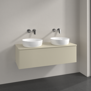Meuble vasque Villeroy &amp; Boch Antao L35050HJ avec éclairage, 120 x 36 x 50 cm, percé pour robinetterie, plan vasque couleur : laque mate gris soie