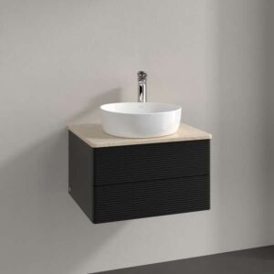 Villeroy &amp; Boch Antao vanity unit K18153PD 60x36x50cm, tap hole, washbasin top color botticino, black matt lacquer