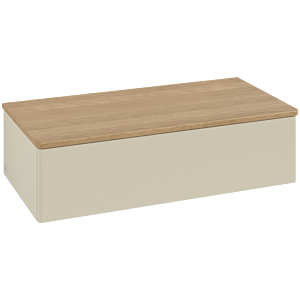 Villeroy und Boch Antao Waschtisch-Unterschrank L40001HJ mit Beleuchtung, 1 Auszug, 1000 x 268 x 500 mm, Front ohne Struktur, Silk Grey Matt Lacquer / Honey Oak