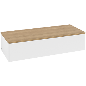 Villeroy und Boch Antao Sideboard L41001MT mit Beleuchtung, 1 Auszug, 1200 x 268 x 500 mm, Front ohne Struktur, White Matt Lacquer / Honey Oak