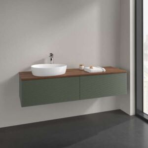 Villeroy &amp; Boch Antao vanity unit K37112HL 160x36x50cm, washbasin top color warm walnut, leaf green matt lacquer
