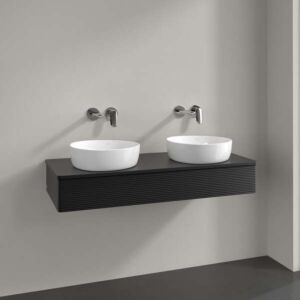 Villeroy &amp; Boch Antao vanity unit K13150PD 120x19x50cm, tap hole, washbasin top color lacquer, black matt lacquer