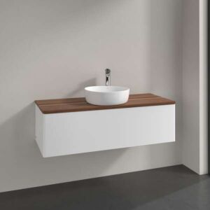 Villeroy &amp; Boch Antao vanity unit K32012MT 120x36x50cm, washbasin top color warm walnut, white matt lacquer