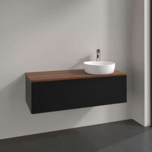 Villeroy &amp; Boch Antao vanity unit K34152PD 120x36x50cm, tap hole, washbasin top color warm walnut, black matt lacquer