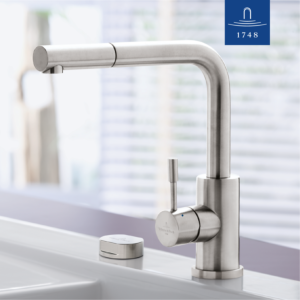 Robinet de cuisine Villeroy &amp; Boch Steel Shower 969711LC, basse pression, 5 l/min, douchette extractible, acier inoxydable massif