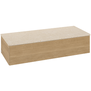 Villeroy &amp; Boch Antao sideboard L41003HN with lighting, 1 drawer, 1200 x 268 x 500 mm, smooth front, Honey Oak / Botticino