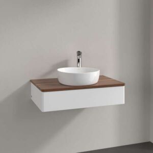 Villeroy &amp; Boch Antao vanity unit L08052MT with lighting, 1 drawer, 800 x 190 x 500 mm, smooth front, White Matt Lacquer / Warm Walnut
