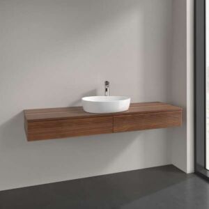 Villeroy und Boch Antao Waschtisch-Unterschrank L14152HM mit Beleuchtung mit Struktur, 160x19x50cm, Hahnlochbohrung, Waschbeckenplattenfarbe warm walnut, warm walnut