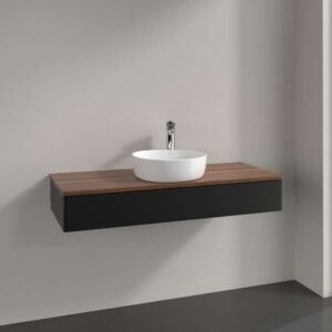 Villeroy &amp; Boch Antao vanity unit L10052PD with lighting, 1 drawer, 1200 x 190 x 500 mm, smooth front, Black Matt Lacquer / Warm Walnut