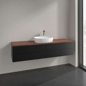 Villeroy &amp; Boch Antao vanity unit K25052PD 160x36x50cm, tap hole, washbasin top color warm walnut, black matt lacquer