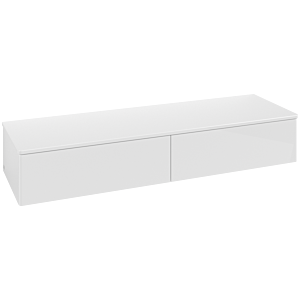 Buffet Villeroy &amp; Boch Antao L42000GF avec éclairage, 2 tiroirs, 1600 x 268 x 500 mm, façade lisse, laque blanche brillante / laque blanche brillante