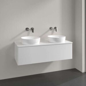 Meuble vasque Villeroy &amp; Boch Antao L35050GF avec éclairage, 1 tiroir, 1200 x 360 x 500 mm, façade lisse, laque blanche brillante / laque blanche brillante