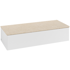 Villeroy und Boch Antao Sideboard L41103GF mit Beleuchtung, 1 Auszug, 1200 x 268 x 500 mm, Front mit Struktur, Glossy White Lacquer / Botticino