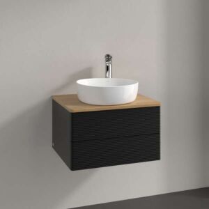 Villeroy &amp; Boch Antao vanity unit L18151PD with lighting, 2 drawers, 600 x 360 x 500 mm, textured front, Black Matt Lacquer / Honey Oak