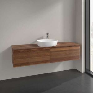 Villeroy und Boch Antao Waschtisch-Unterschrank L36052HM mit Beleuchtung, 2 Auszüge, 1600 x 360 x 500 mm, Front ohne Struktur, Warm Walnut / Warm Walnut