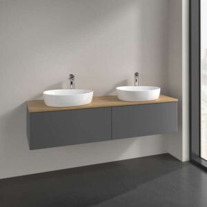 Villeroy &amp; Boch Antao vanity unit K39051GK 160x36x50cm, tap hole, washbasin top color honey oak, anthracite matt lacquer